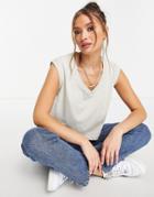 Mango V-neck Crop Tank Top In Stone-neutral