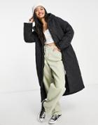 Monki Recycled Quilted Hooded Coat In Black