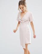 Closet London V Front Wrap Dress - Beige