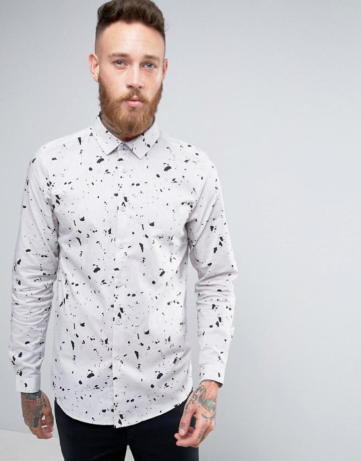 Asos Regular Fit Shirt In Gray Print - Gray