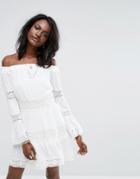 Missguided Cheesecloth Crochet Bardot Dress - White