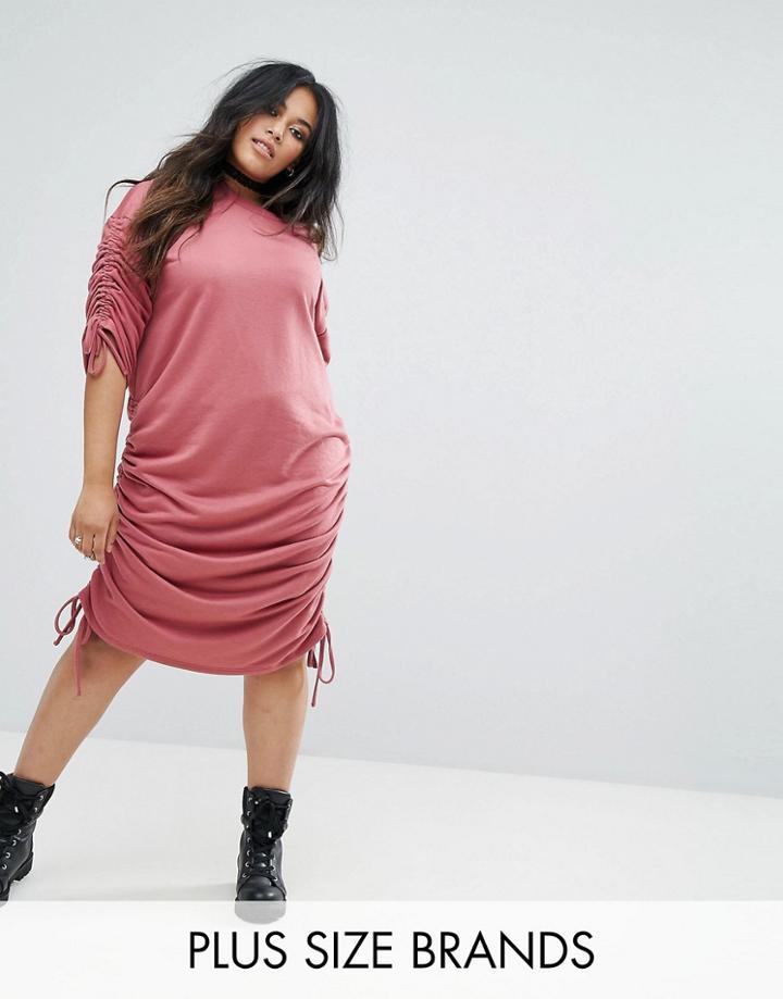 Pink Clove Gathered Sweater Sweat Dress - Red