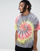 Asos Oversized T-shirt In Bright Spiral Tie Dye - Gray