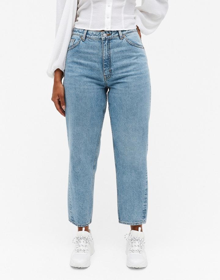 Monki Kyo Organic Cotton Barrel Leg Mom Jeans In Mid Wash-blues