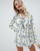 Asos Design Romper In Crinkle Chiffon And Floral Print - Multi