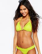 Asos Shirred Trim Triangle Bikini Top - Beat Green
