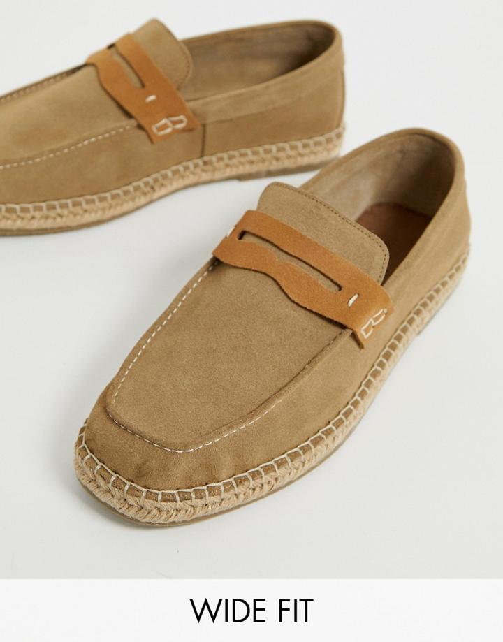 Asos Design Wide Fit Loafer Espadrilles In Stone Suede