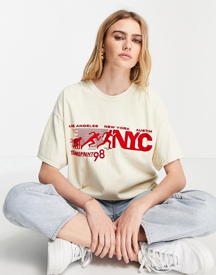 Topshop Nyc Marathon Oversize Tee In Neutral