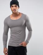 Asos Extreme Muscle Long Sleeve T-shirt With Scoop Neck - Gray