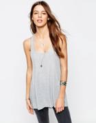 Asos Tank With Step Back Hem In Rib - Gray Marl