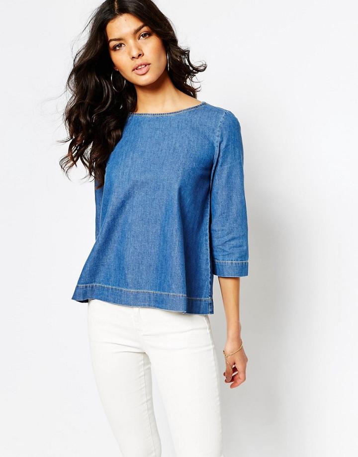 Mango Denim Smock Top - Denim Blue