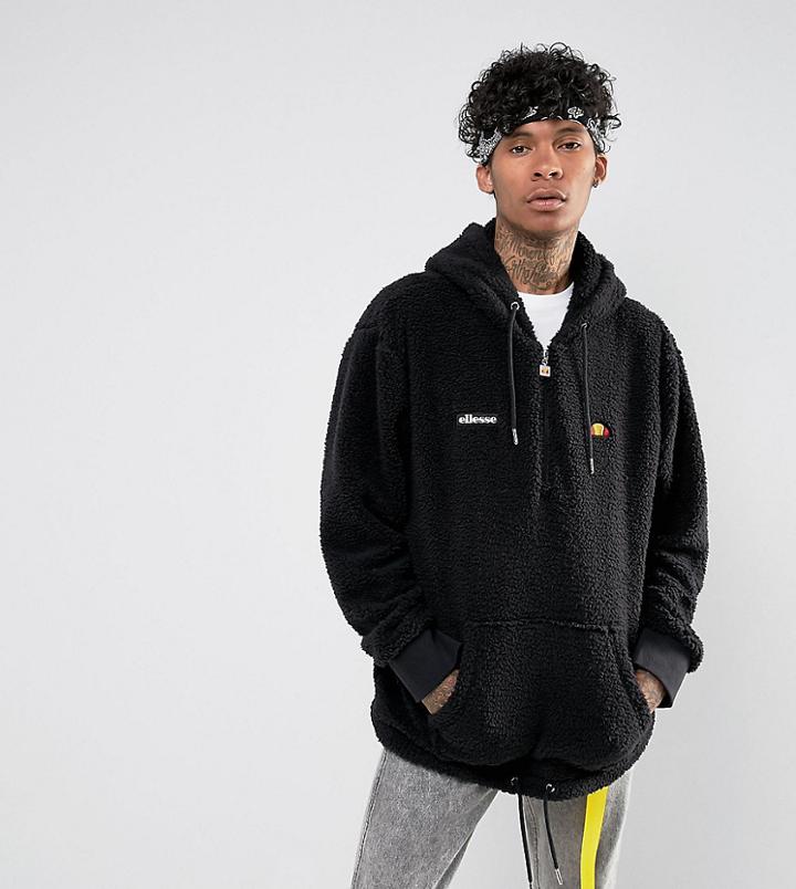 Ellesse Oversized Borg Hoodie In Black - Black