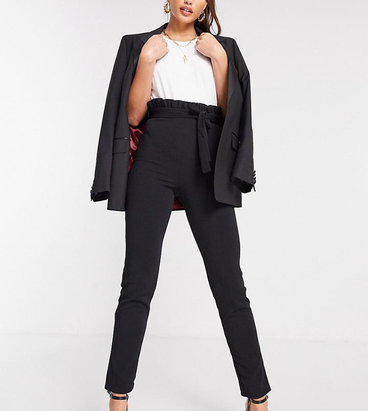 Flounce London Tall Cigarette Pants With Paperbag Waist In Black