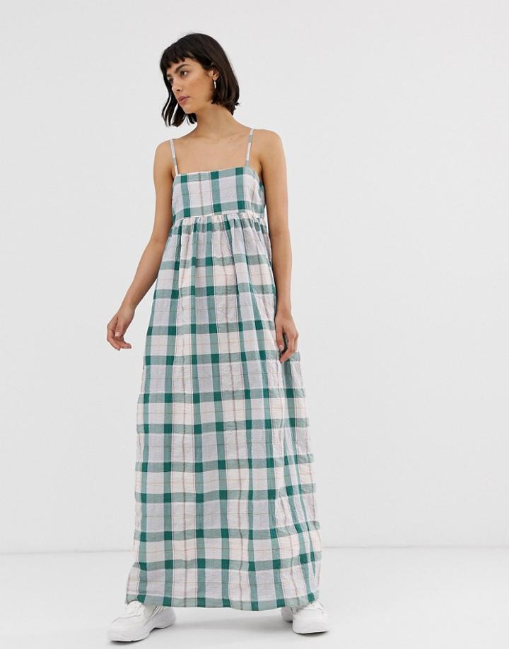 Asos White Green Check Strappy Maxi Dress - Green