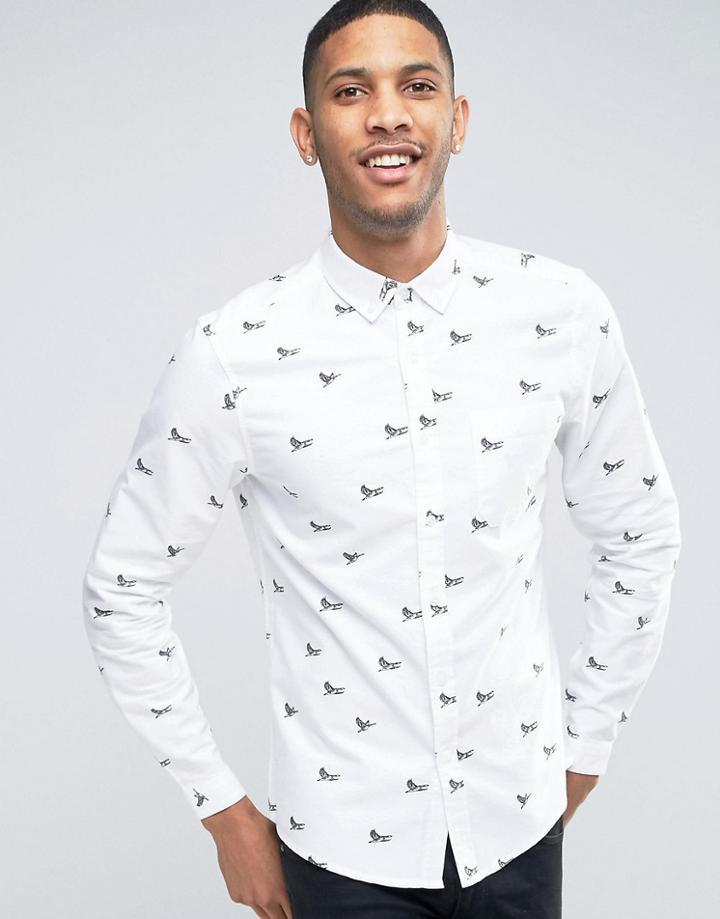 Asos Shirt In Regular Fit With Duck Print - White