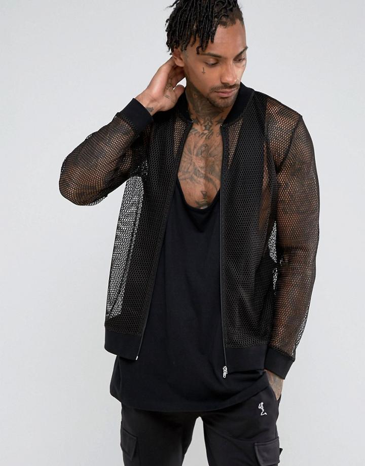Asos Mesh Jersey Bomber Jacket - Black