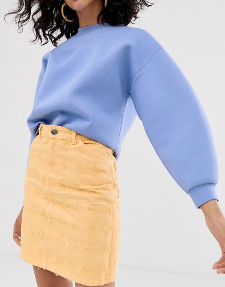 Asos White Textured Embroidery Skirt-cream