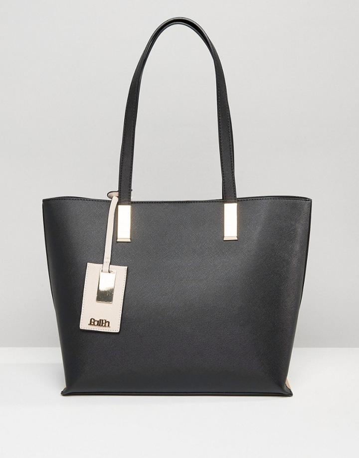 Faith Evelyn Tag Detail Tote Bag - Black