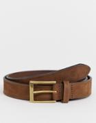 Asos Design Leather Slim Belt In Brown With Edge Emboss And Gold Buckle - Brown