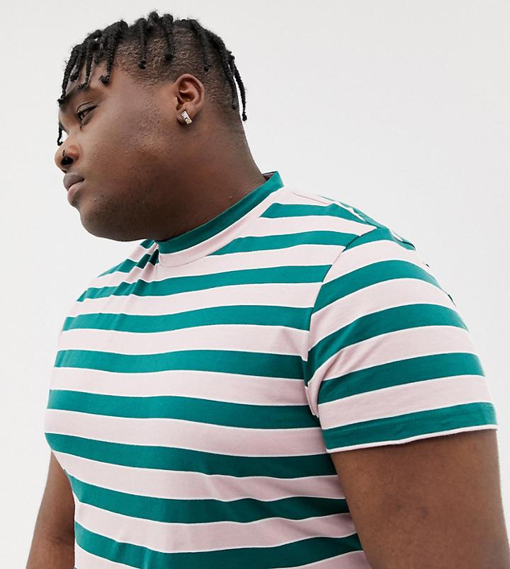 Asos Design Plus Striped T-shirt With Turtleneck-multi