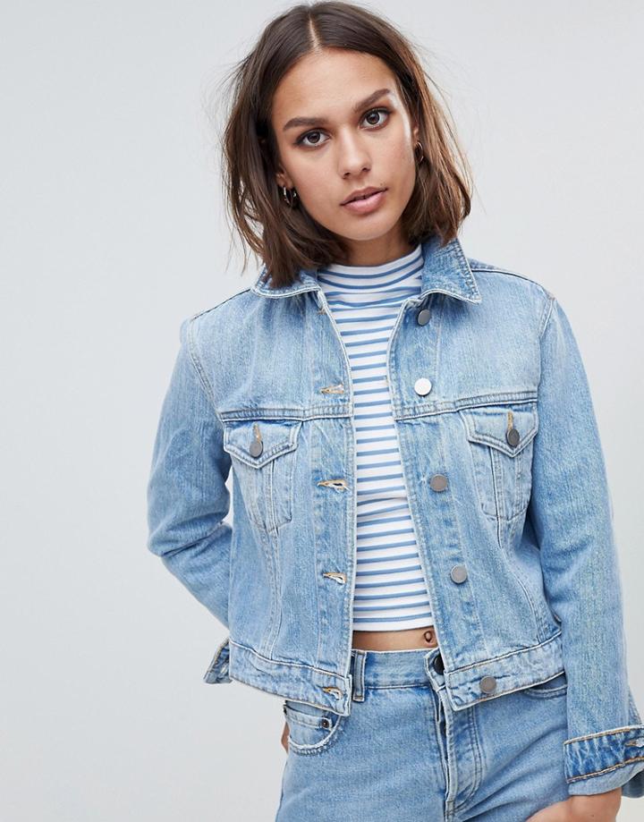 Asos Design Recycled Denim Shrunken Jacket In Vintage Wash - Blue