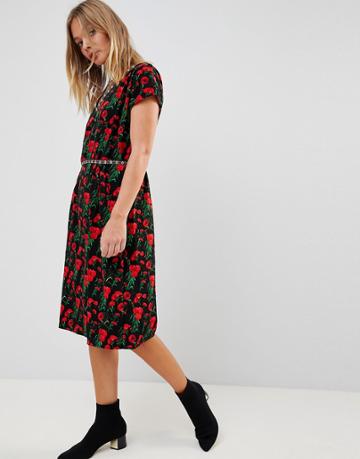 Trollied Dolly Floral Print Pencil Dress - Black