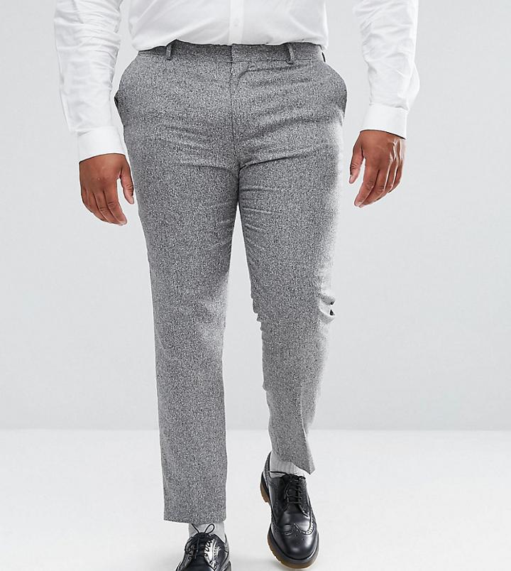 Asos Plus Wedding Skinny Suit Pants In 100% Silk Textured Gray - Gray