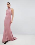 Club L Bridesmaid Halterneck High Neck Fishtail Maxi Dress - Pink