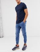 Bershka Join Life Denim Jogger In Midwash Blue - Blue