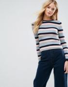 Asos Sweater In Stripe Rib With Ruffle - Multi