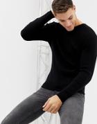 Brave Soul Muscle Fit Crew Neck Stretch Rib Sweater - Black
