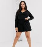 Asos Design Curve Wrap Front Romper With Long Sleeves