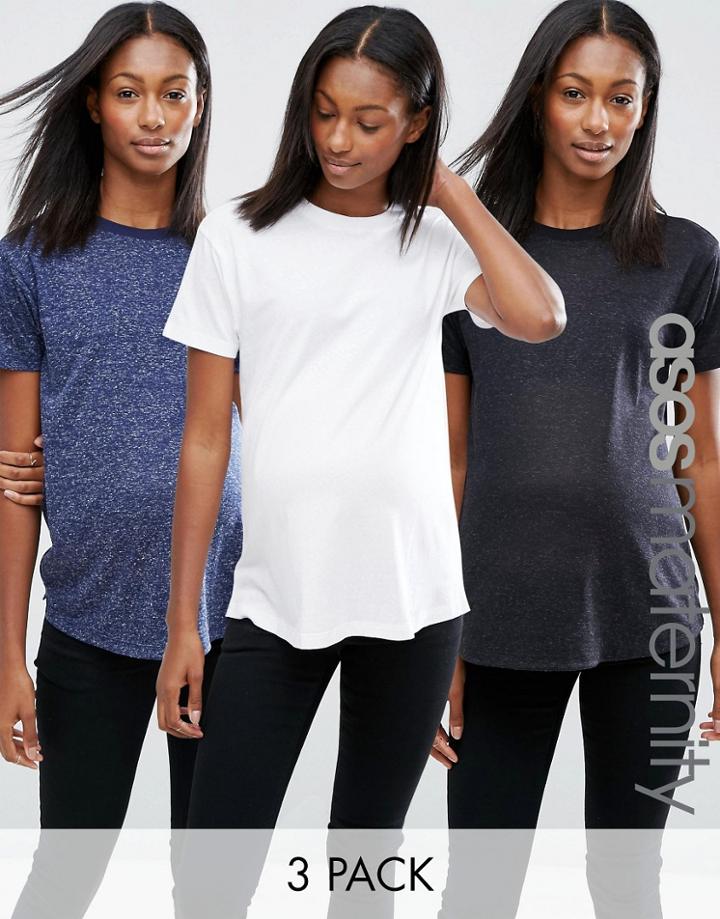 Asos Maternity T-shirt In Linen Mix 3 Pack - Multi