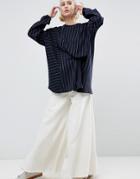 Asos White Pinstriped Sweat With Tuck Detail - Black