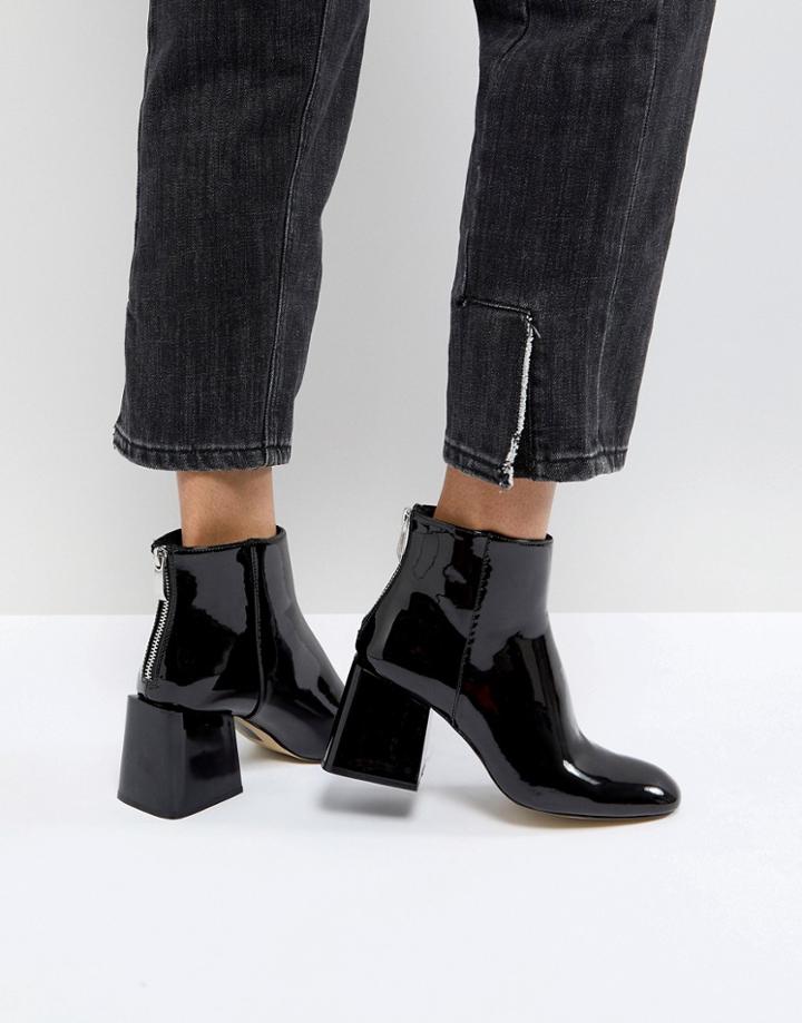 Stradivarius Vinyl Block Heel Boot - Black