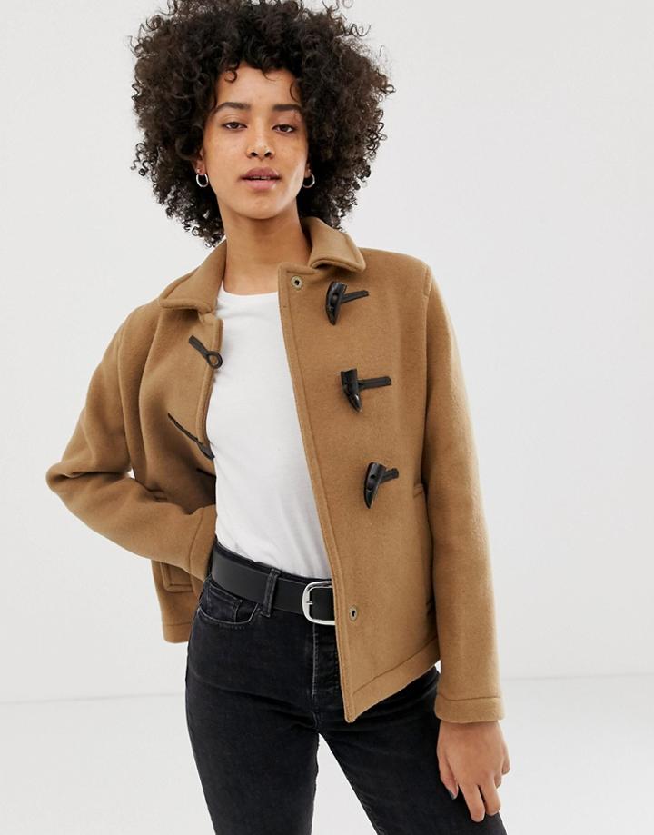 Gloverall Farlie Short Duffle Coat In Wool Blend-tan