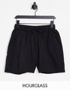 Asos Design Hourglass Sweat Short With Pintuck In Cotton In Black - Black