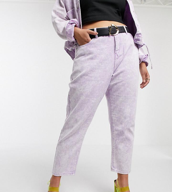 Liquor N Poker Plus Mom Jeans In Acid Wash Two-piece-pink