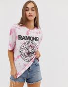 Pull & Bear Ramones T-shirt In Pink Tie Dye - Pink