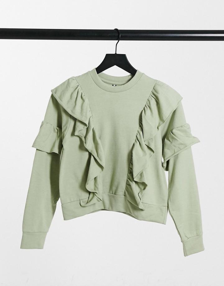 Influence Ruffle Detail Sweater In Sage Green