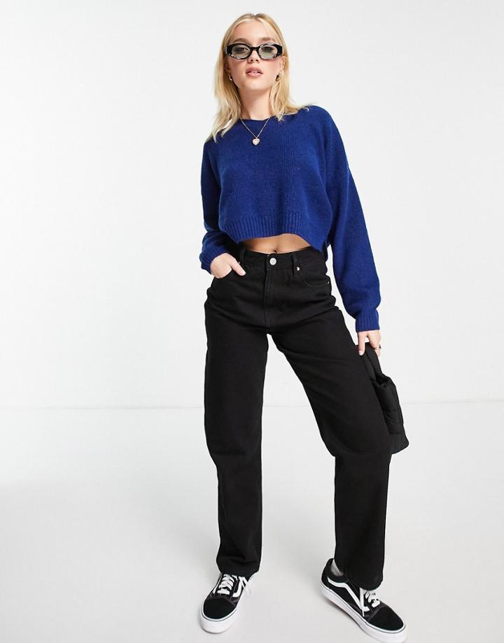 Topshop Knitted Crop V Neck-blues