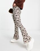 Topshop Flared Pant In Retro Heart Print-white
