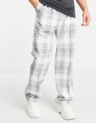 Asos Design Wide Leg Smart Pants With Cargo Pocket In Ecru Tartan Check-white