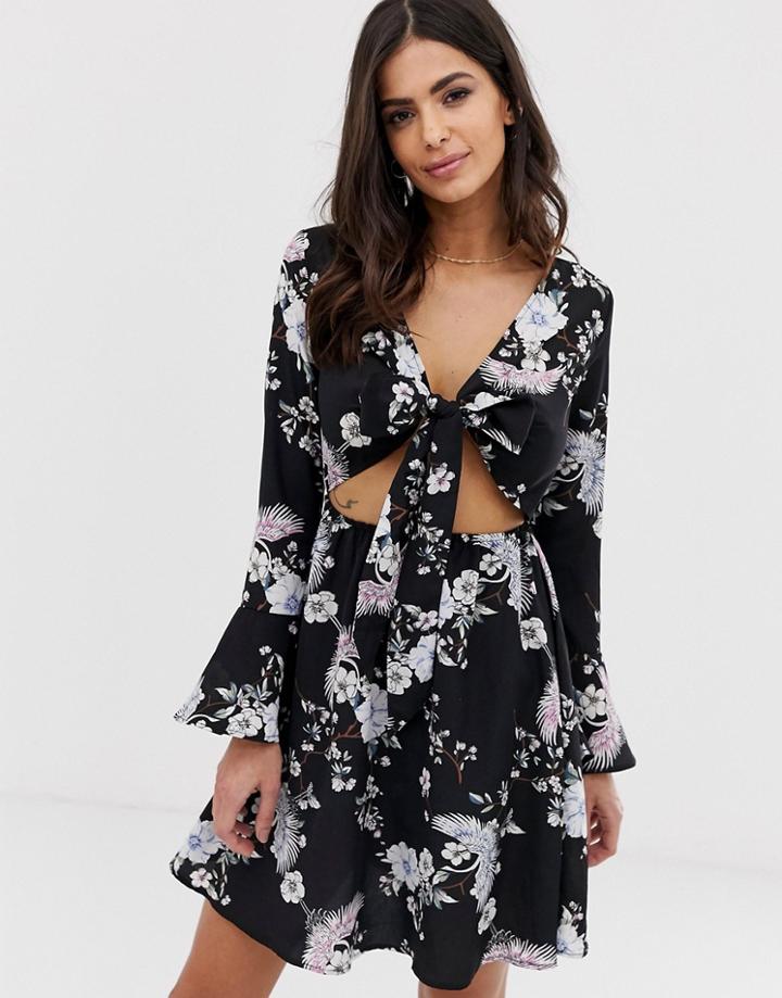 Ax Paris Tie Front Dress-black