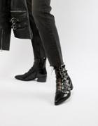 E8 By Miista Tuva Black Leather Multi Buckle Flat Boots - Black