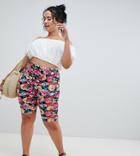 Asos Design Curve Legging Shorts In Floral Festival Print - Multi