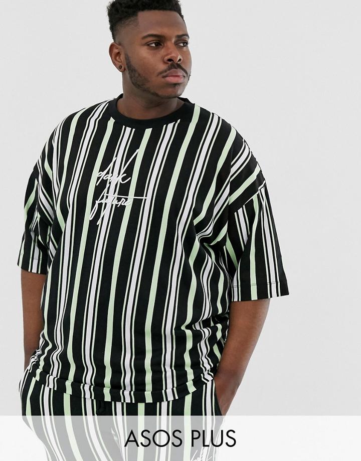Asos Design Plus Two-piece Oversized Dark Future Striped T-shirt-multi