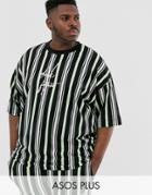 Asos Design Plus Two-piece Oversized Dark Future Striped T-shirt-multi