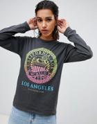 Asos Design Long Sleeve T-shirt In Wash With Ombre Neon Print - Gray