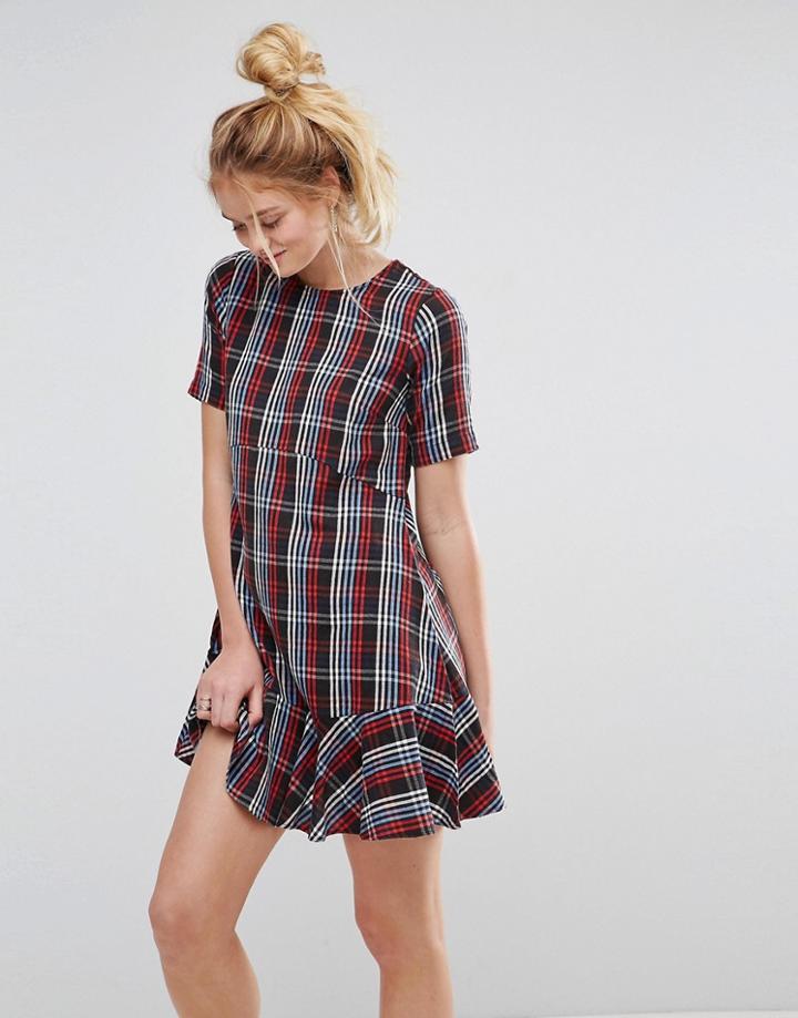 Asos Drop Waist Dress In Check - Multi